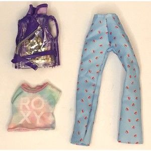Barbie Doll Lot of #3 Clothes, Blue Pants, Tie Dye Shirt, Purple Heart Jacket.
